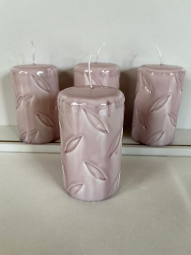 dänische Stumpenkerze in Porzellan-Optik ohne Duft 4-er Set rosa